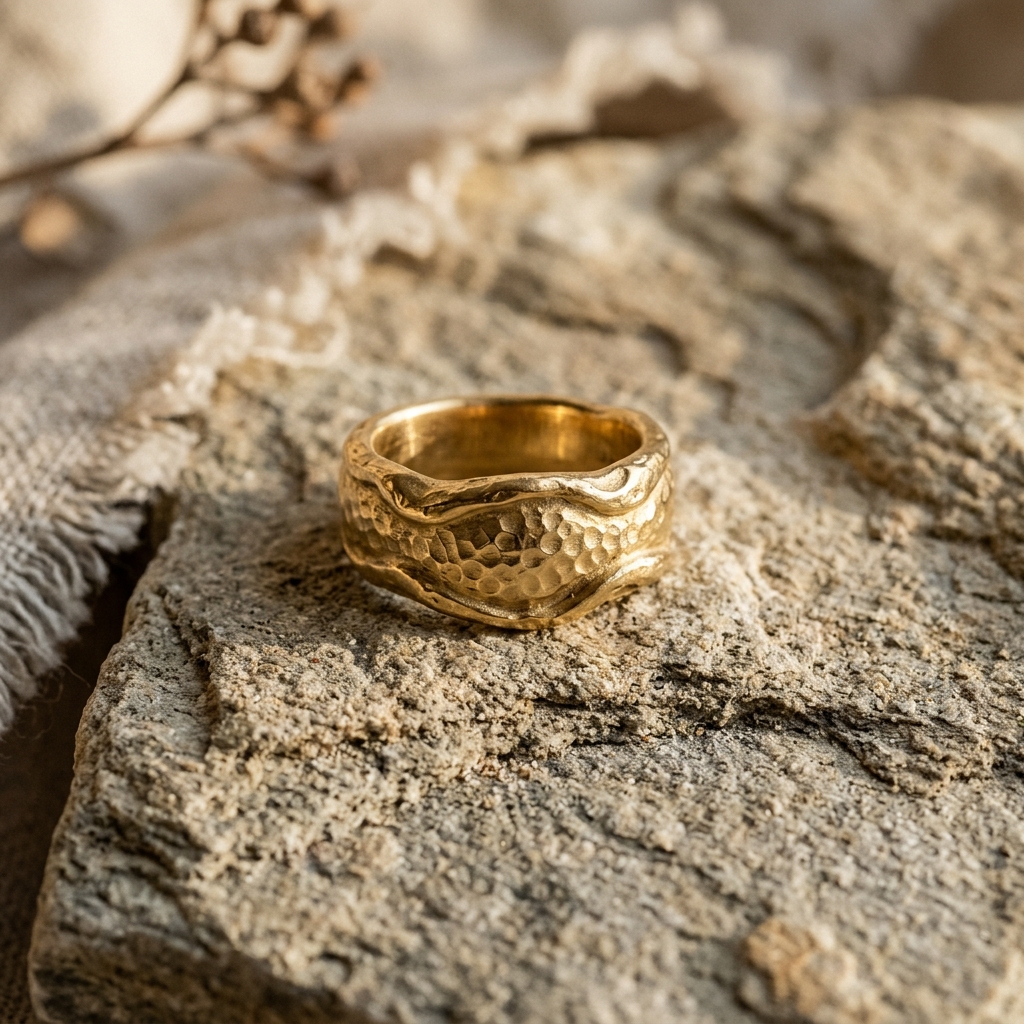 Textured Gold Aurelis Ring on Natural Stone