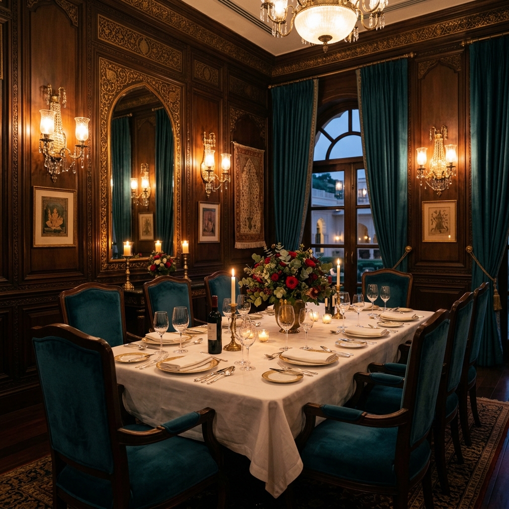 Intimate private dining room with rich wood panelling and candlelight at Veridian